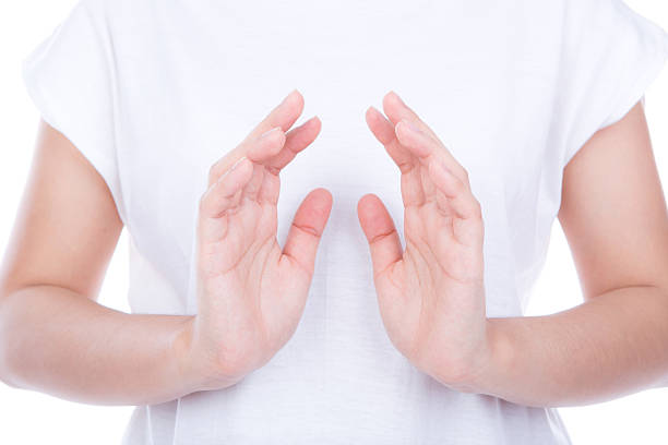 istock Empty woman hands over body isolated on background. 471461471