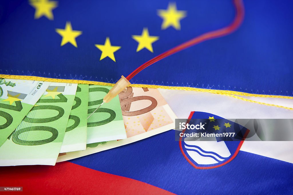Perfusão em esloveno Euros-crise do euro - Royalty-free Assistência Foto de stock