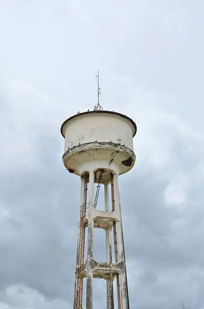 old watertank and cloudy sky