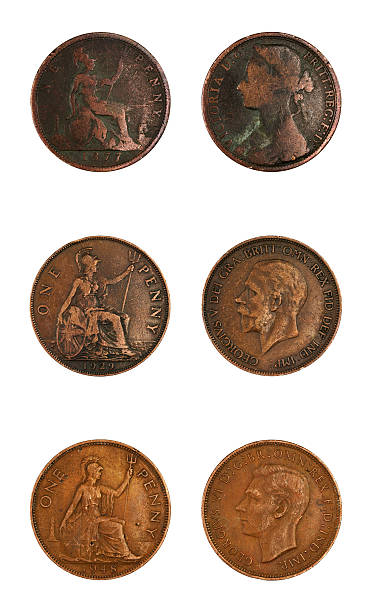 One Penny collection front and reverse of old "One Penny" coins (England) 1920 1929 stock pictures, royalty-free photos & images