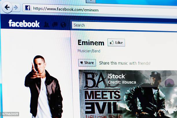 Facebook Page Of Eminem On Rgb Laptop Monitor Stock Photo - Download Image Now - Eminem, Actor, Adolescence