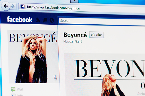 Borgosesia, Italy - June 20, 2011: Facebook page of Beyonce+amp;eacute; on RGB laptop monitor. Beyonce+amp;eacute; is an American R+amp;amp;B recording artist, actress and fashion designer.
