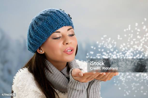 Winter Snowing Stock Photo - Download Image Now - 20-29 Years, Adult, Adults Only