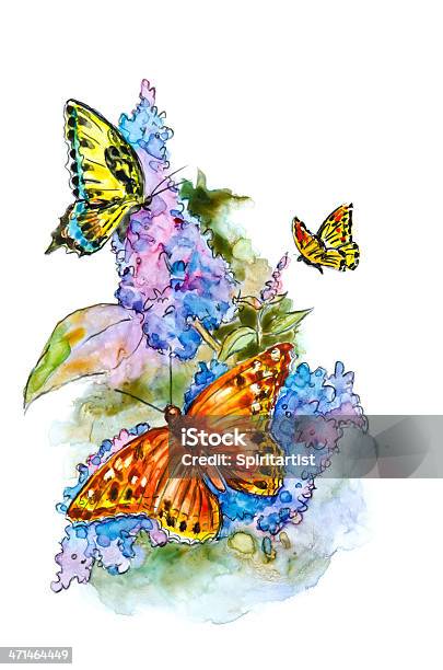 Motyle Na Kwiaty - Stockowe grafiki wektorowe i więcej obrazów Motyl - Motyl, Akwarela, Budleja