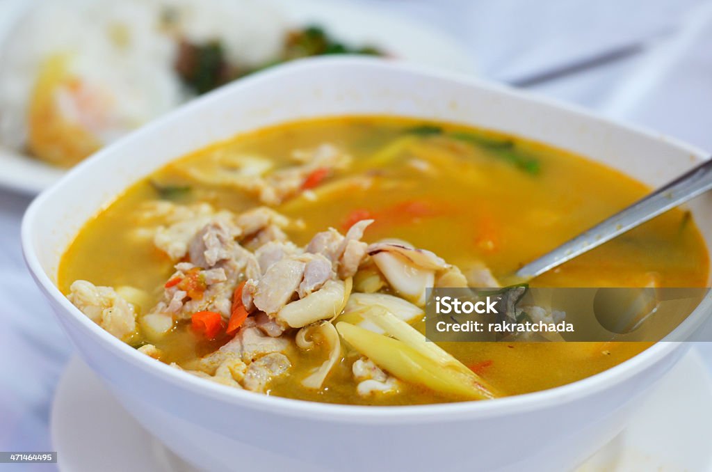 spicy soup chicken and prawn soup , hot and spicy (Tom Yum) Asia Stock Photo