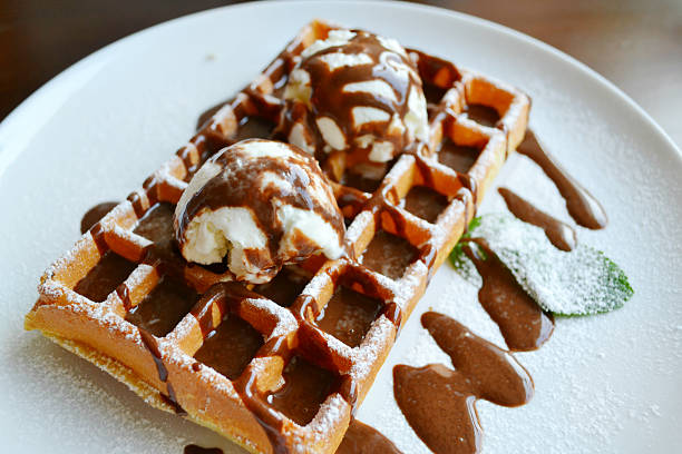 istock Belgian waffle with ice cream, chocolate and mint 471464852