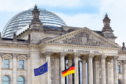 Reichstag, Berlin wih German and European flags XXXL
