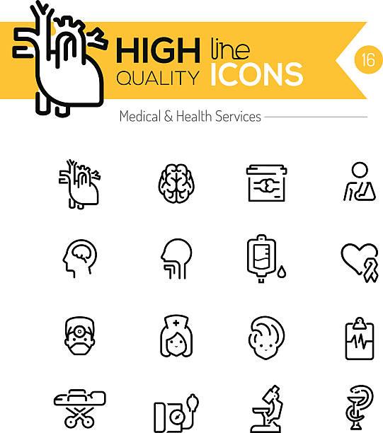 illustrazioni stock, clip art, cartoni animati e icone di tendenza di medicina e salute icone di linea serie servizi - braccio rotto