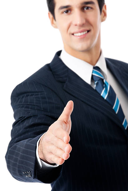 istock Businessman giving hand for handshake, isolated 471466989