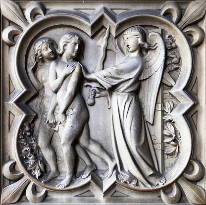 Relief Adam and Eve Banished from paradise, 13th century, Church Sainte Chapelle, Paris, France