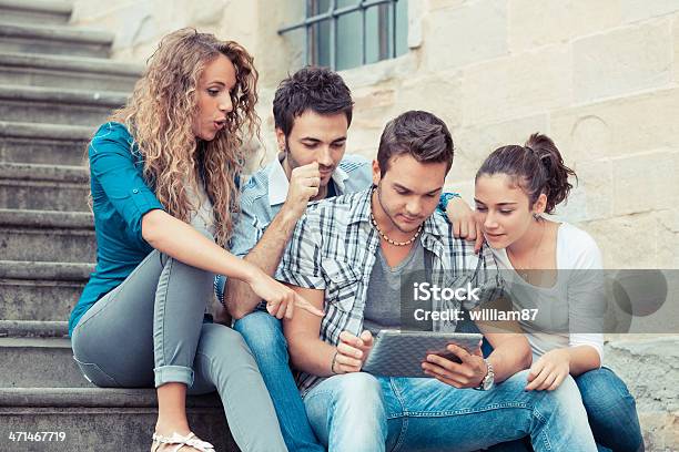 Group Of Friends With Tablet Pc Stock Photo - Download Image Now - Adolescence, Adult, Beautiful People