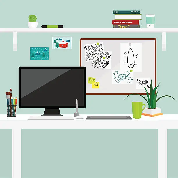 Vector illustration of Drawing of a home office or workspace