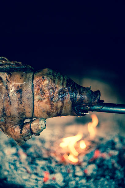 gebratene ferkel - spit roasted roasted roast pork domestic pig stock-fotos und bilder