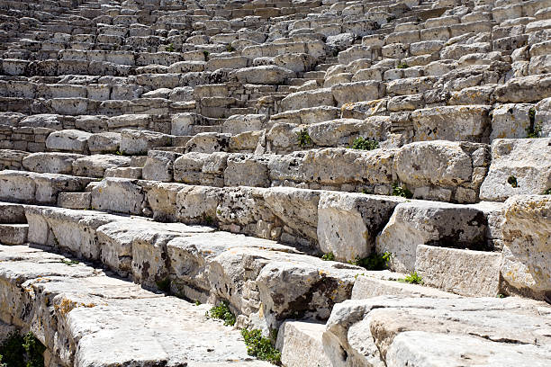 closeup steps of ancient Greek amphitheatre stock photo