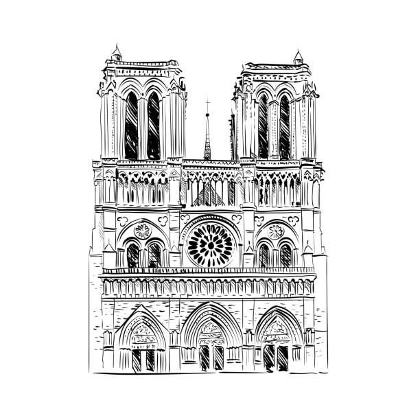 the cathedral of notre dame de paris, france. vector illustration - notre dame 幅插畫檔、美工圖案、卡通及圖標