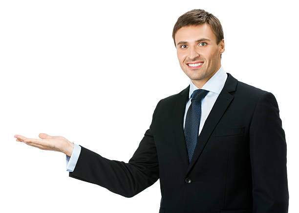 istock Business man showing, isolated 471471391