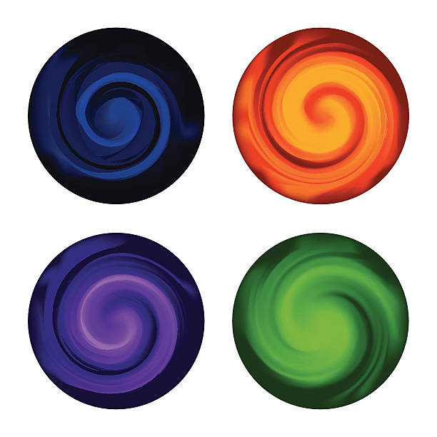 Four Color Mix Circles. Spiral Shades vector art illustration