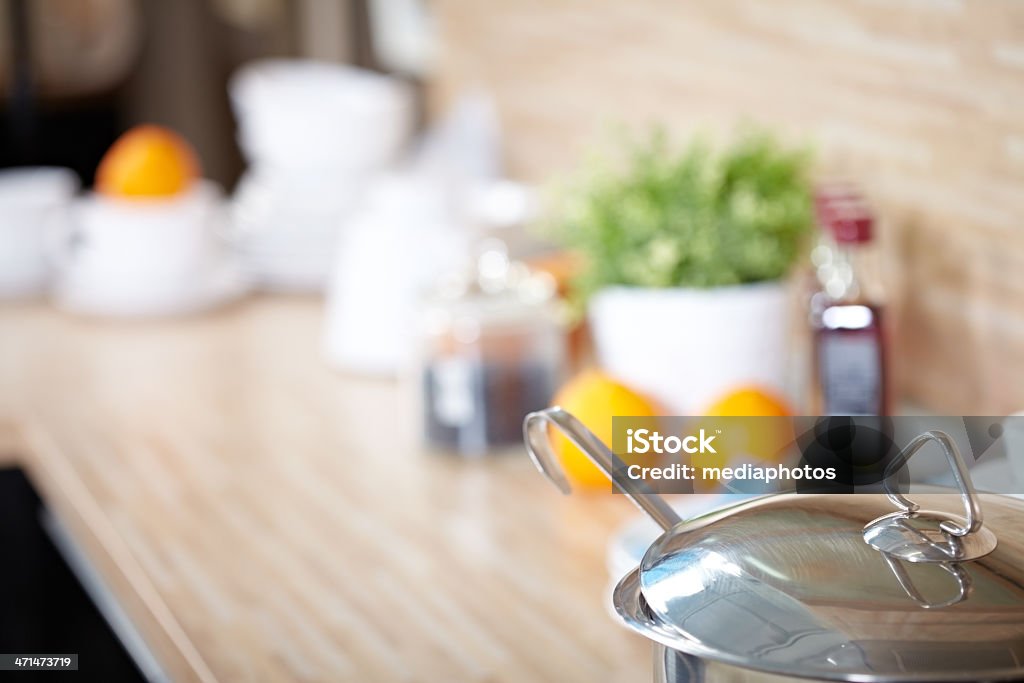 Stainless steel pan Stainless steel pan standing in domestic kitchen Arts Culture and Entertainment Stock Photo