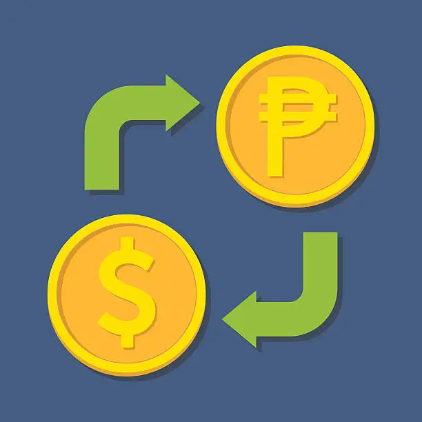 Vector illustration of Currency exchange. Dollar and Peso.