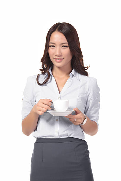 istock Cheerful smiling business woman with coffee 471474537