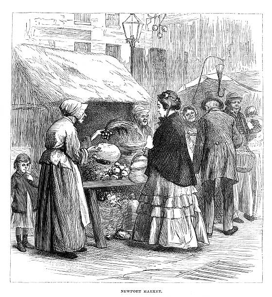 Victorian Street Market Stall From 1880 Journal Stock Illustration