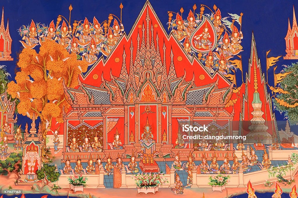 Wall Painting at Wat Khanon Temple Ratchaburi Province, Thailand Angel Stock Photo