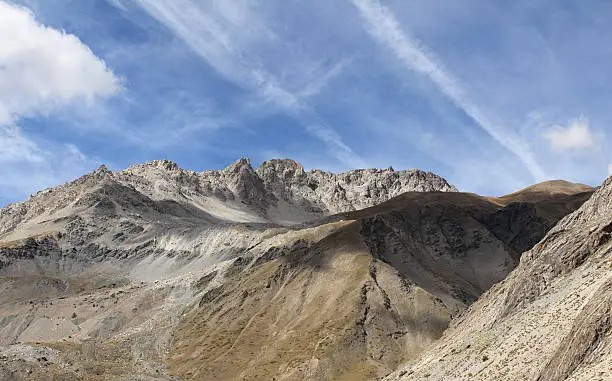 Rocher de l'Eissasse from upper Ubaye Valley in the French Alps.