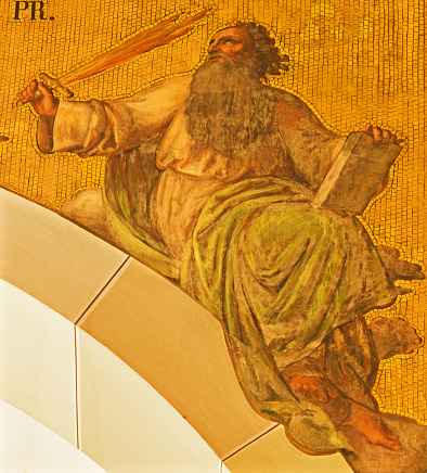 Vienna - The fresco of prophet Elijah by Josef Kastner the youngerfrom end of 19. cent. in the church Muttergotteskirche.