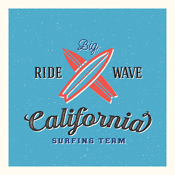 ilustrações, clipart, desenhos animados e ícones de california surfe equipe vetor abstrato rótulo ou logotipo modelo - woodie