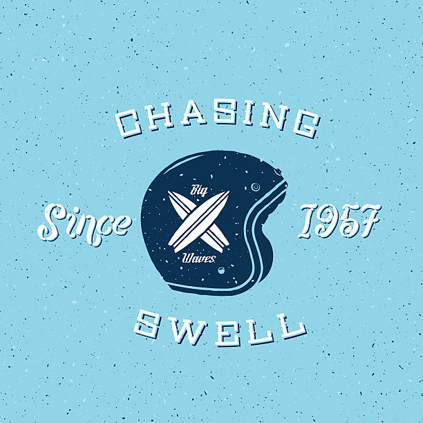 ścigać swell tło retro surferów wektor logo szablon etykiety lub - woodie stock illustrations