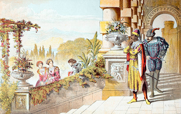 Shakespeare Scene from Othello 19th Century Engraving Hand Coloured at time of Publication. engraving william shakespeare art painted image stock illustrations