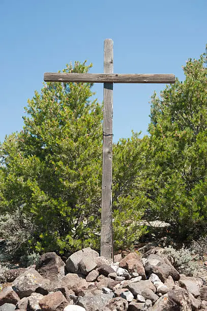 Station #14 "Jesus is Laid in the Tomb" is part of the Stations of the Cross, which wind up the hillside overlooking the town of San Luis, Colorado.  Each station is memorialized with a bronze statue by local artist Hurberto Maestas, commissioned by the Catholic church.
