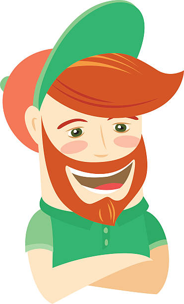 hipster lustiger bärtiger mann.   flat-stil - gay man men funky facial expression stock-grafiken, -clipart, -cartoons und -symbole