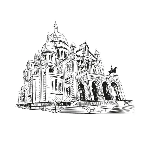 Vector illustration of Sacre Coeur Cathedral on Montmartre , Paris, France. Vector illustration