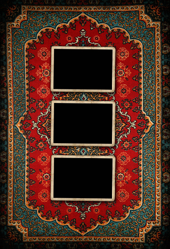 Blank photo frames on carpet