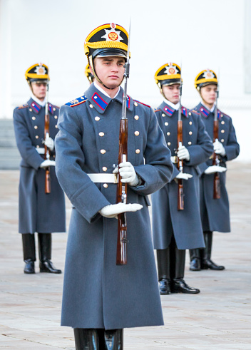 Oslo, Norway - December 22, 2019: Norwegian Royal guard in front of the royal palace