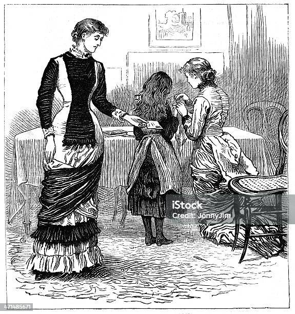 Ilustración de Victorian Domestic Escena De 1880 Journal y más Vectores Libres de Derechos de Blanco y negro - Blanco y negro, Mujeres, Adulto