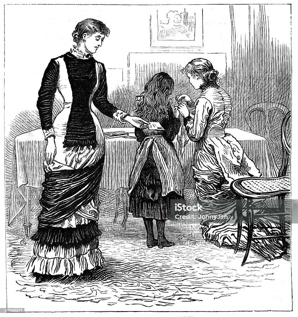 Intérieur de style victorien scène Depuis 1880 journal - Illustration de Femmes libre de droits