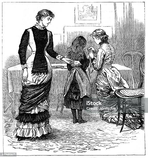 빅토이라 국내 장면 1880 저널 여자에 대한 스톡 벡터 아트 및 기타 이미지 - 여자, 흑백, 19세기 스타일