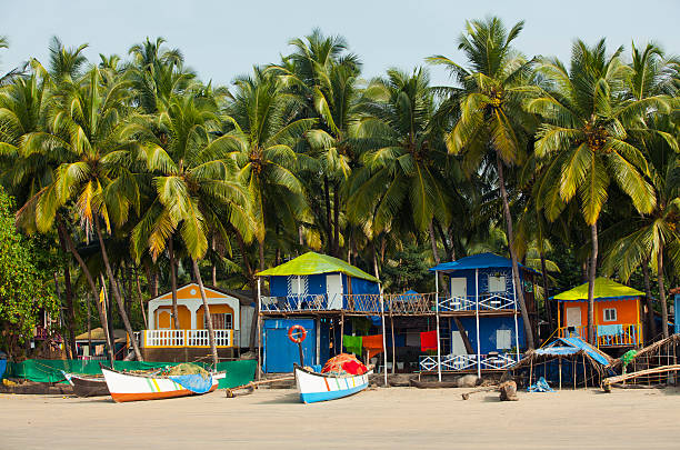 Fishing boats on Palolem Beach Goa India stock photo