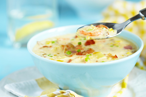 Chowder with Sweet Corn, Shrimp and Bacon