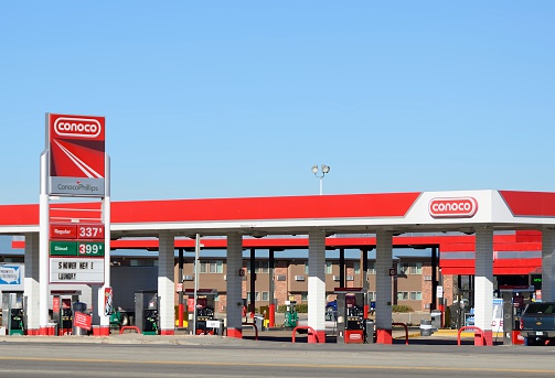 Longmont, Colorado, USA - November 20, 2012: The ConocoPhillips gas station near the I-25 Interstate. ConocoPhillips is a multinational energy company with revenues of over $250 billion.