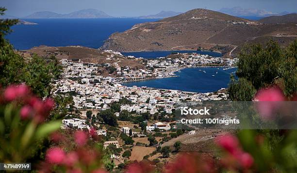 Patmosthe Town Of Skala Greece Stock Photo - Download Image Now - Patmos, Greece, Aegean Sea