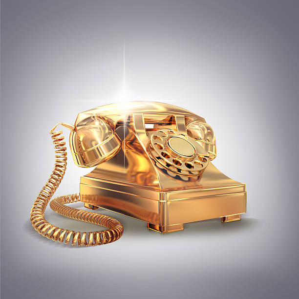 istock Golden phone on grey background. 471489330