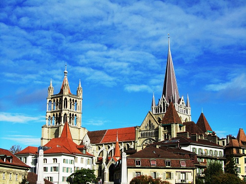 Notre Dame Cathedral  Old Town of Lausanne on Lake Geneva