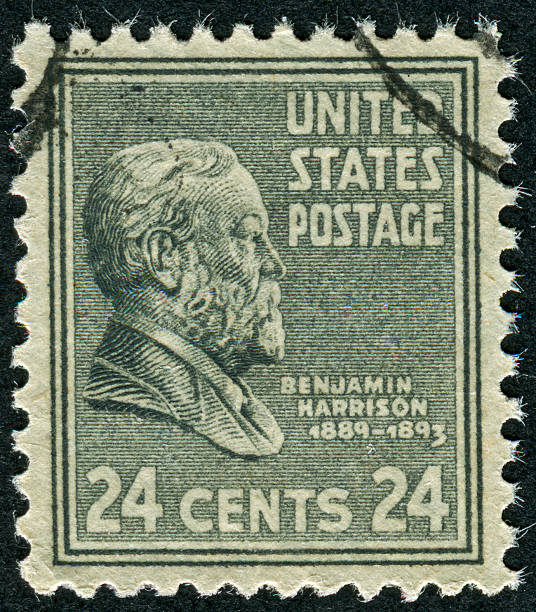 benjamin harrison timbre - president postage stamp profile usa photos et images de collection