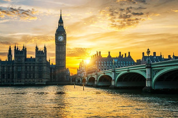 istock Famous Big Ben clock tower in London at sunset 471490452