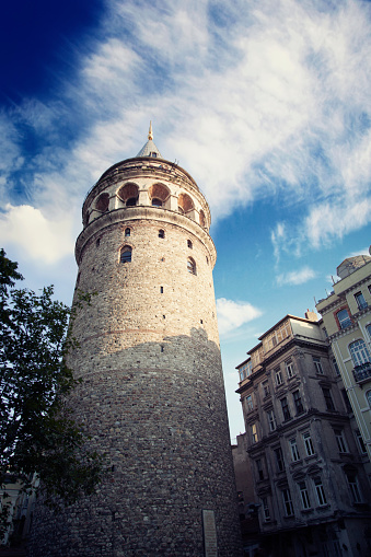 the round tower of the king's house in Lund against a blue sky, Lund, Sweden, August 17, 2023