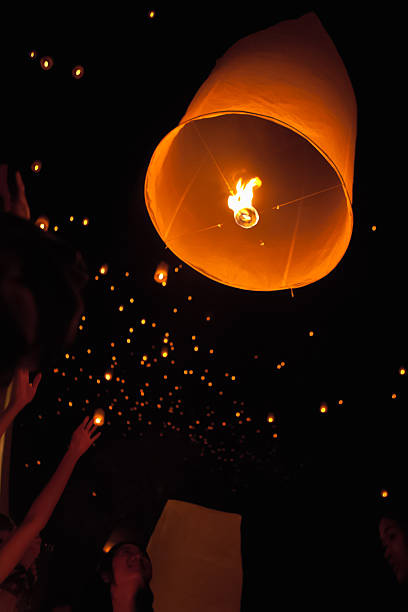 Loi Krathong Floating Lanterns stock photo