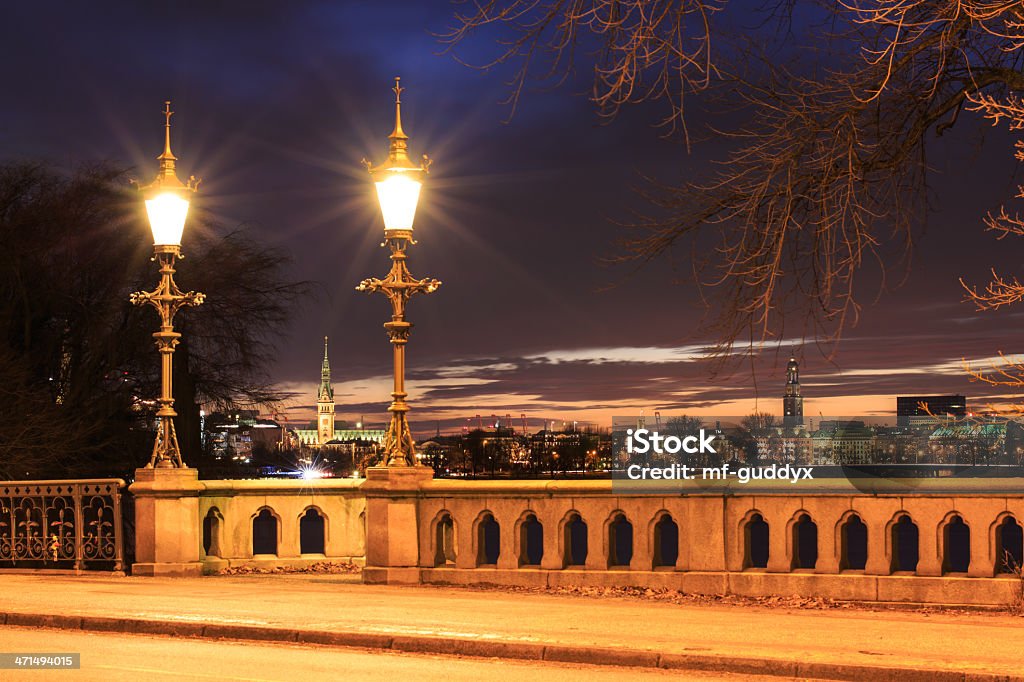 Hamburg lago Alster con town hall - Foto de stock de Aire libre libre de derechos